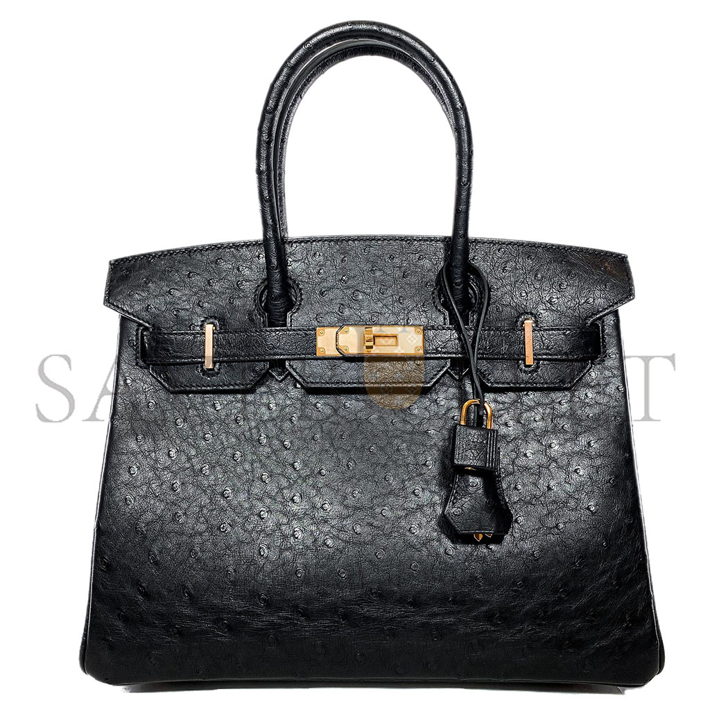 HERMÈS MASTER BIRKIN 30 BLACK OSTRICH ROSE GOLD HARDWARE 346920 (30*24*16cm)